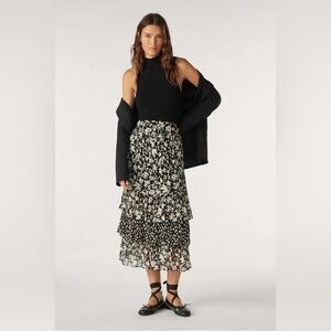 BA&SH Jupe Floral Tiered Midi Skirt Size 8